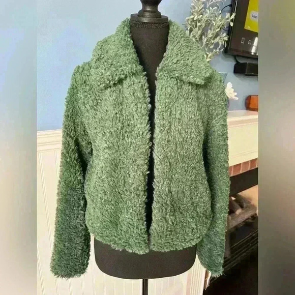 NEW BLANK NYC Faux Fur/Shearling Cropped Jacket~ Green Lights ~ Small 🧸 - Picture 1 of 9